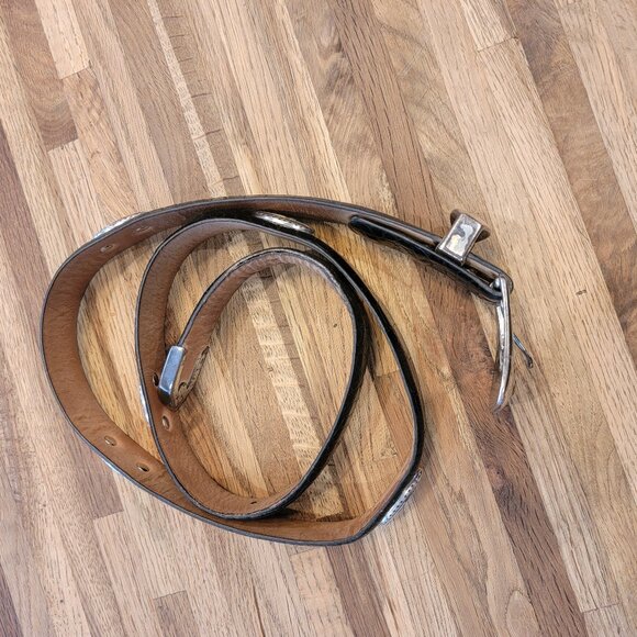 Black Leather Golf Embossed Medallions Croc Print Belt - Picture 16 of 16